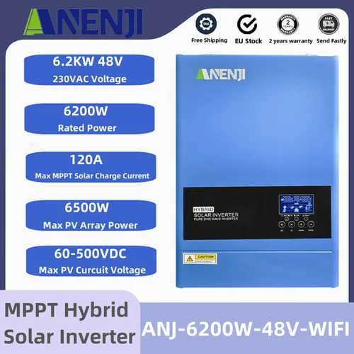 태양광 인버터 하이브리드 순수 사인파 그리드 오프 그리드 MPPT 태양광 충전 컨트롤러, PV 60-500V, 100A, 120A, 6.2KW, 4KW, 48V, 24V 