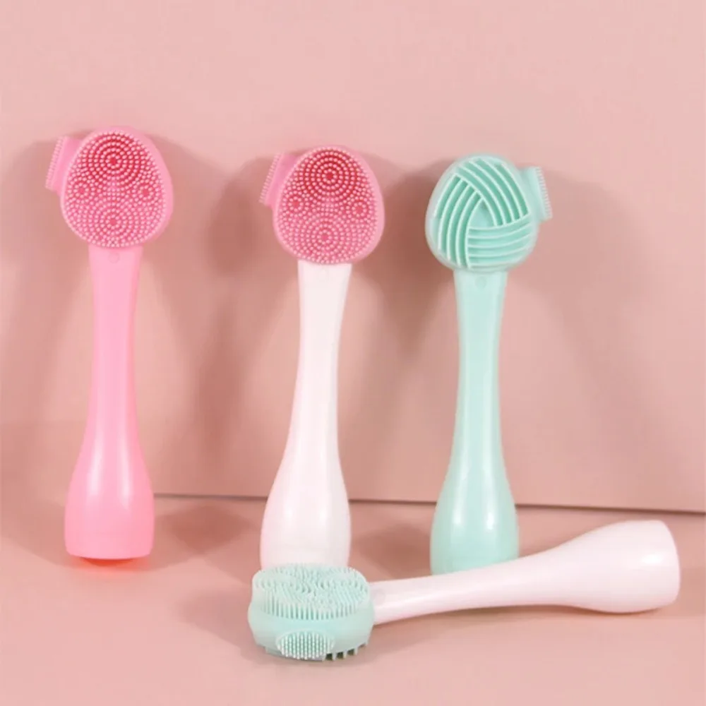 Double Side Silicone Facial Cleanser Brush Handheld Soft Hair Face Cleansing Instrument Manual Exfoliating