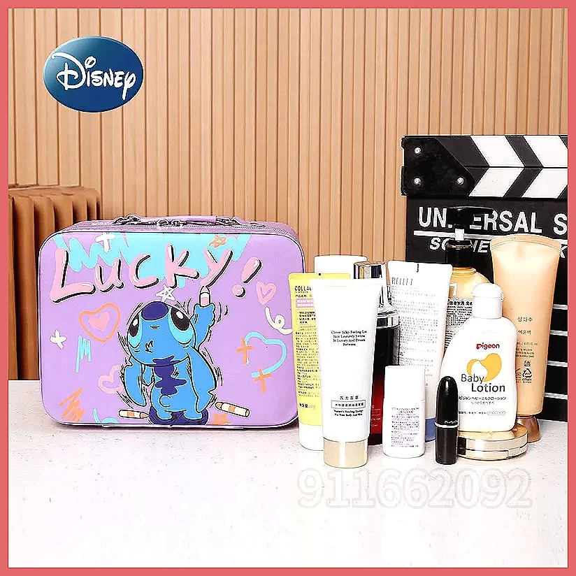 لحقيبة مكياج ديزني ستيتش، صندوق تخزين كبير محمول لتنظيم مستحضرات التجميل هدية للفتيات