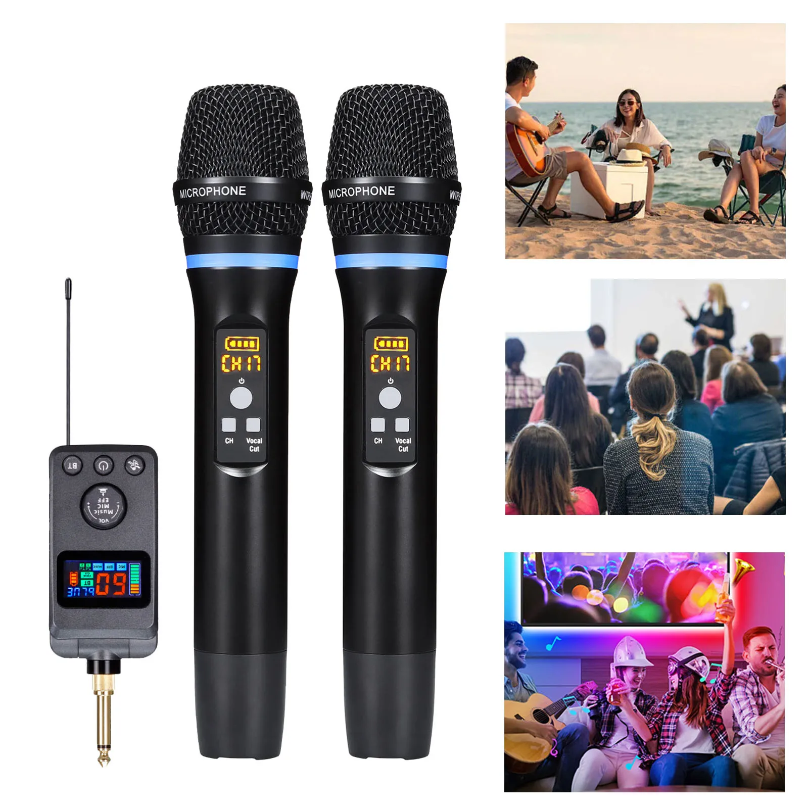 Wireless  Handheld Microphone System Feedback Suppression Anti Reverberation Rechargeable Karaoke Mics with Receiver for