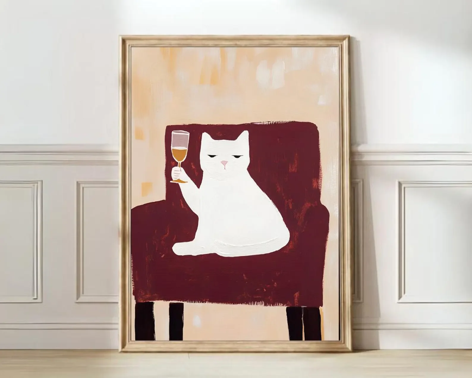 Champagne Cat Print Angry Cat Poster Cat Painting Matisse New Year Print New Year Decor Red Wall Art Burgundy Print Winter Print