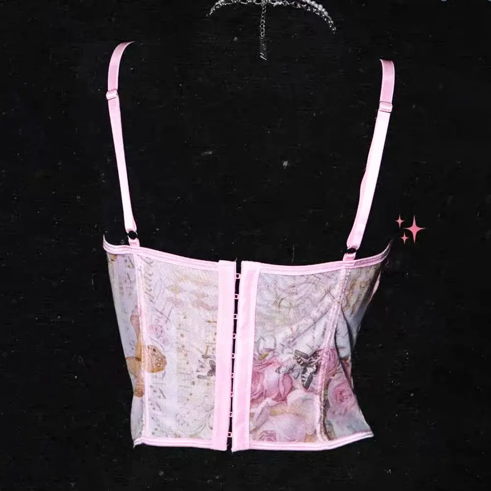 

Elastic Mesh Lace Flower Camisole Slim fit Tanks Lace Corset Streetwear Sleeveless Crop Tops Travel