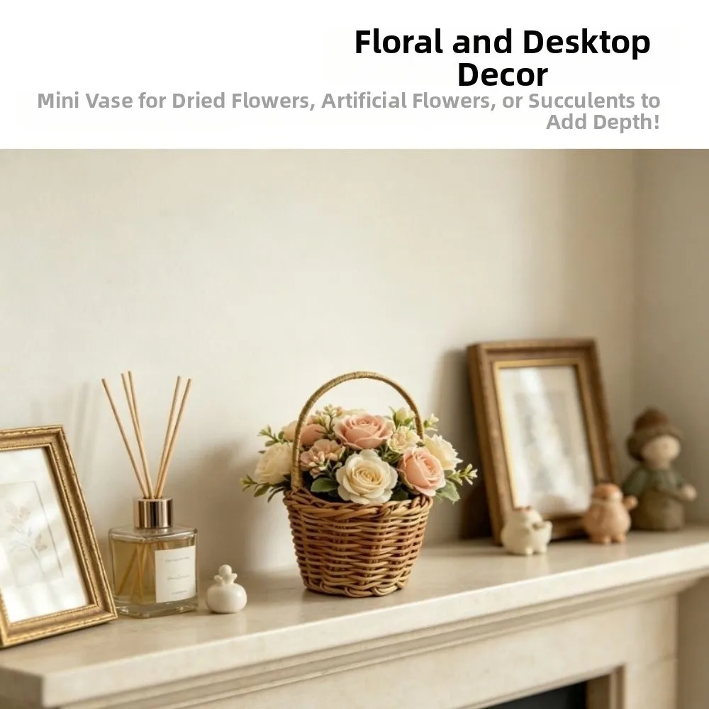 with Handle Imitation Rattan Handhold Household Handwoven Braid Storage Baskets 5 Styles Weaving Flower Basket