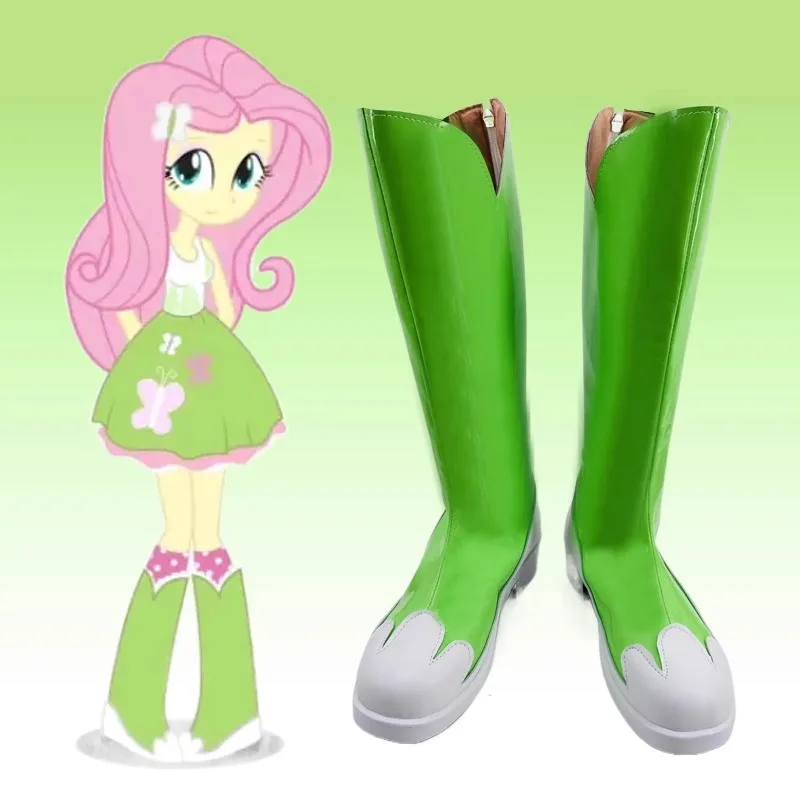 Fluttershy Cosplay Shoes Anime Cosplay Props Green PU Leather Shoes Halloween Carnival Boots Custom Made