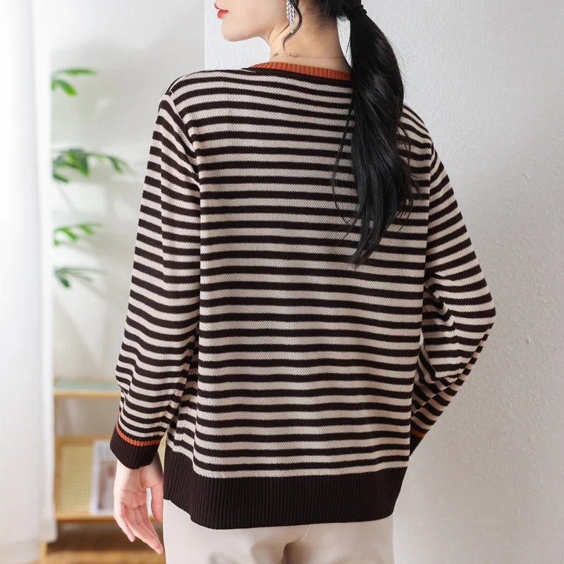 Stripe Sweater Woman 2024 Spring Autumn Korean Fashion Pullover Femme Womens Clothing Long Sleeve Top Sweaters