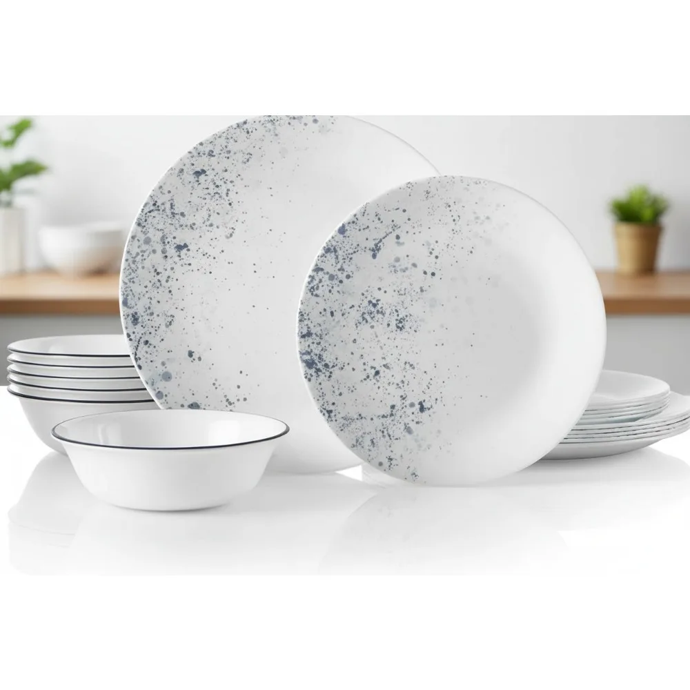 

18-Piece Dinnerware Set for 6, Chip-Resistant Glass Plates & Bowls, Lightweight & Durable, Perfect for Family Dining