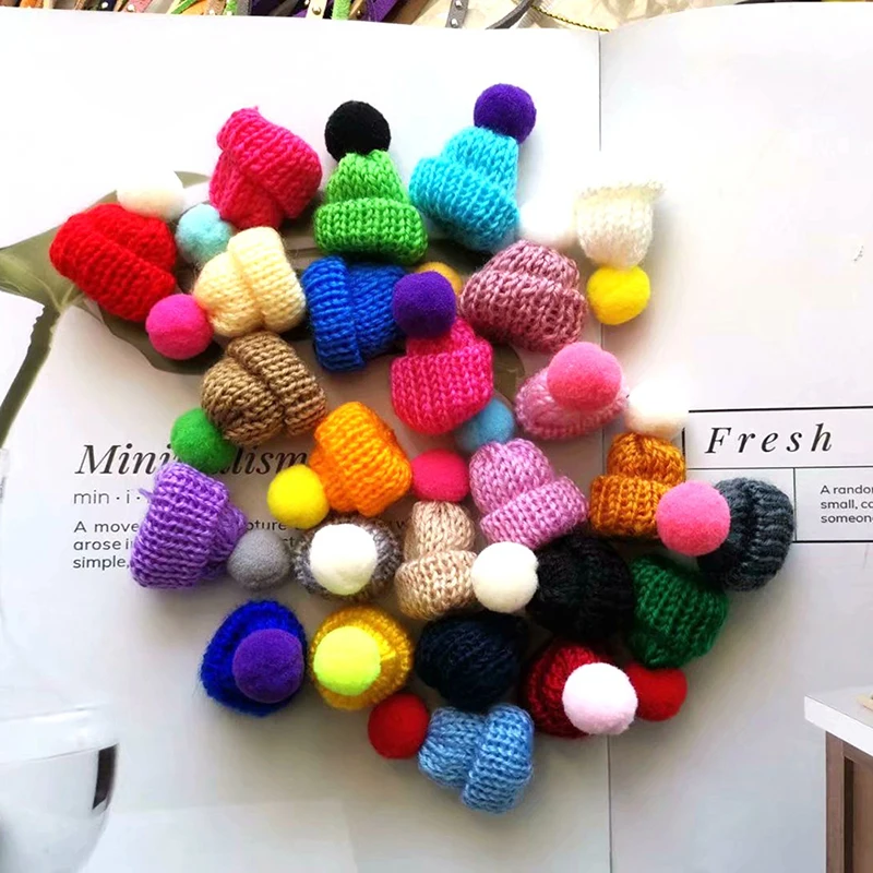 10Pcs 3.5CM Mixed Woolen Yarn Mini Hat Cap Headwear Garment Doll Craft Materials