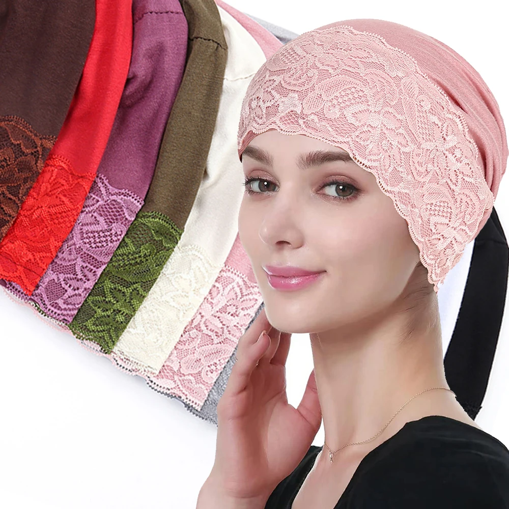 

Muslim Women Lace Underscarf Lace Up Turban Ninja Cap Inner Hijab Hat Beanies Bandage Headscarf Bandanas Headband Turbante Mujer