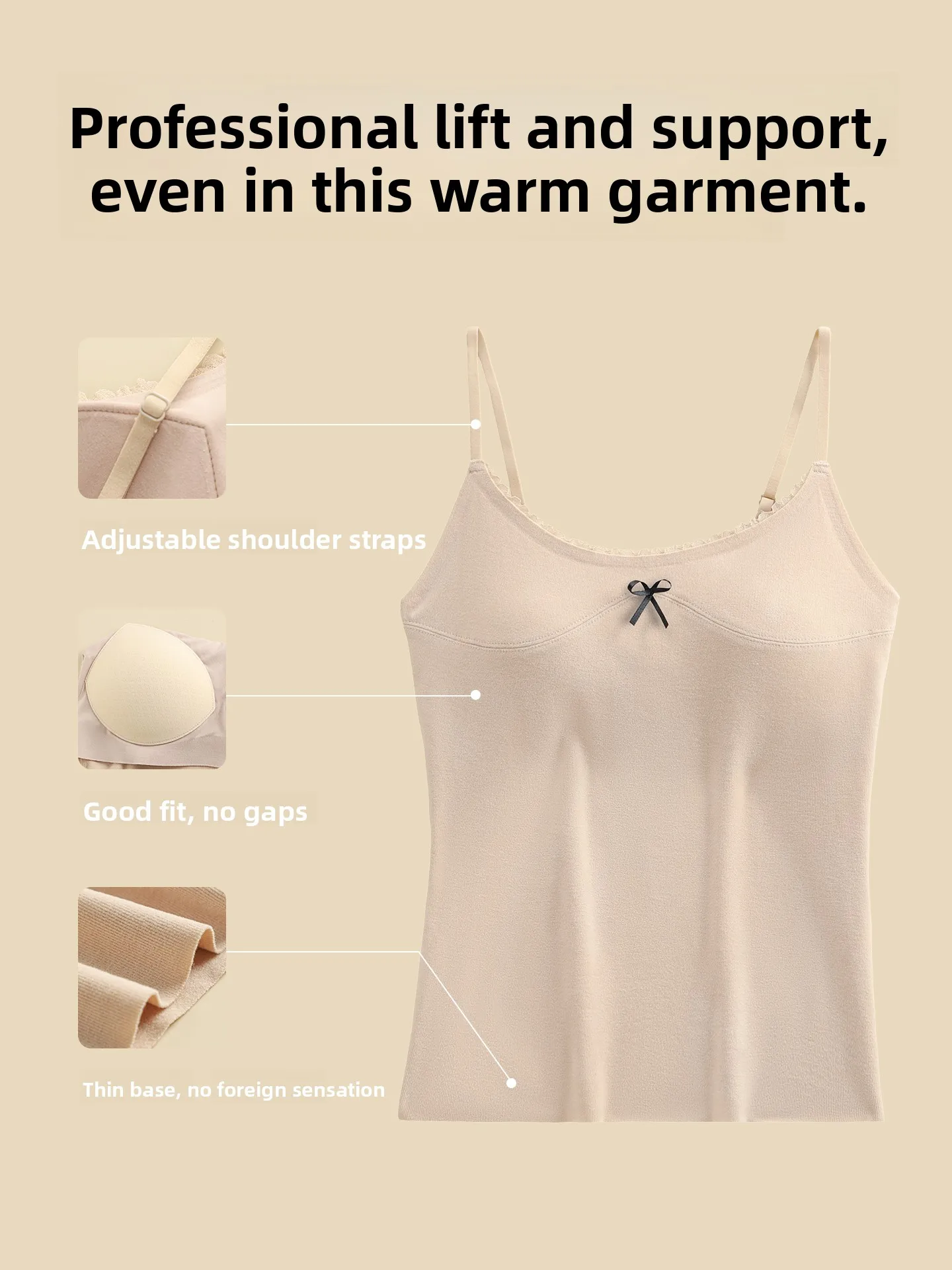 여성용 보온 속옷 탱크탑 가슴 패드 포함 가을 겨울 이너웨어 아우터웨어 통기성 U넥 탄성 섬유