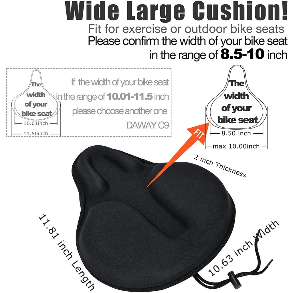 Comfortable Exercise Bike Seat Cover, C6 Large Wide Foam and Gel Padded, Bicycle Saddle Cushion for Women and Men, Everyone