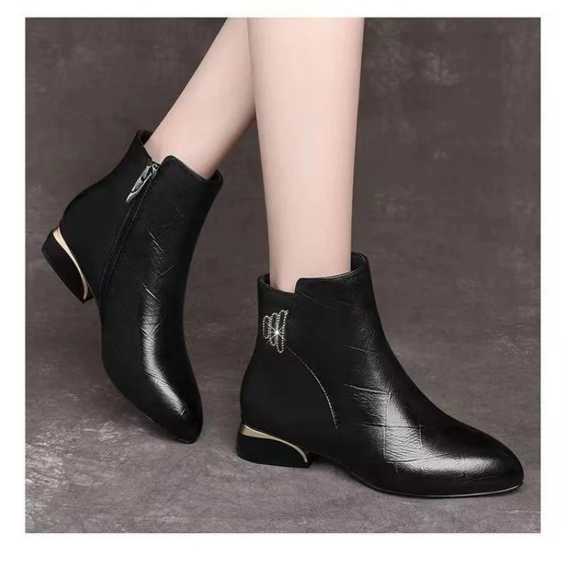 British Style Women\'s Boots Autumn and Winter Pointed Toe 2022 Fashion Thick Heel Ankle Boots Shoes Chelsea Boots Sewing Boots