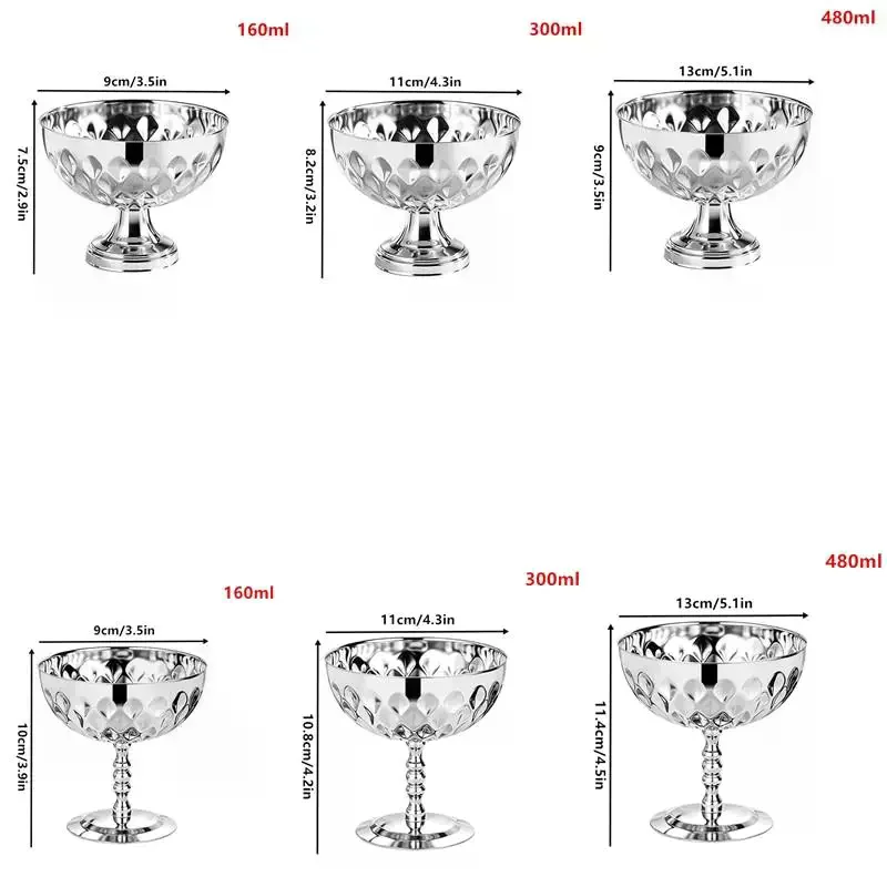 Stainless Steel Goblet Cup Ice Cream Dessert Salad Bowl: Fruit Plate Snack Pudding KTV Bar