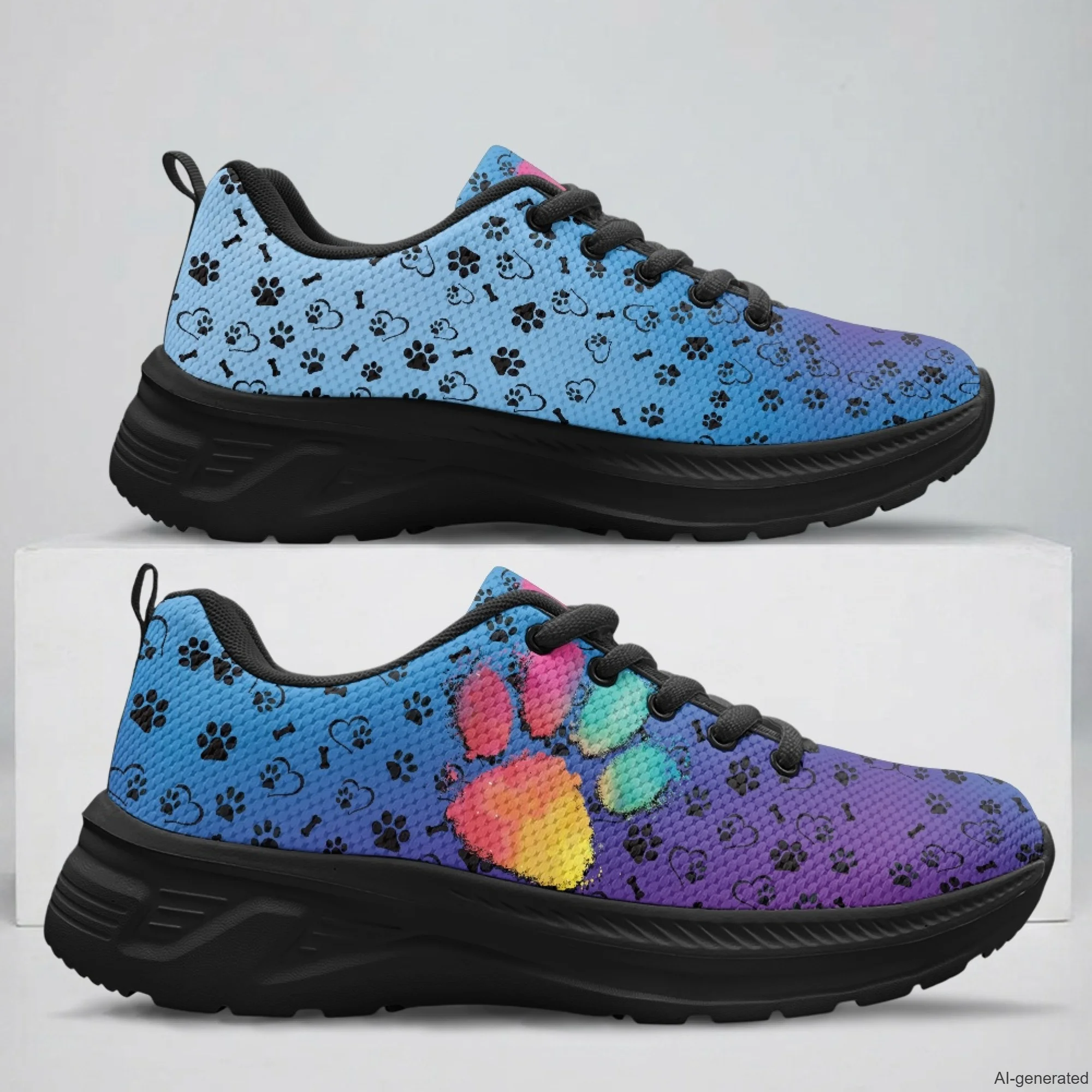 XIXIRIMIDO Running Shoes for Men Breathable Mesh Casual Walking Shoes for Women Dog Paws PrintWorkout Gym Sneakers 35-48