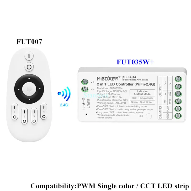 MiBoxer Tuya WiFi Alexa Google Home Voice controller PWM LED strip dimmer CCT FUT035W+ RGB RGBW RGBCCT FUT037W+ 2.4G remote