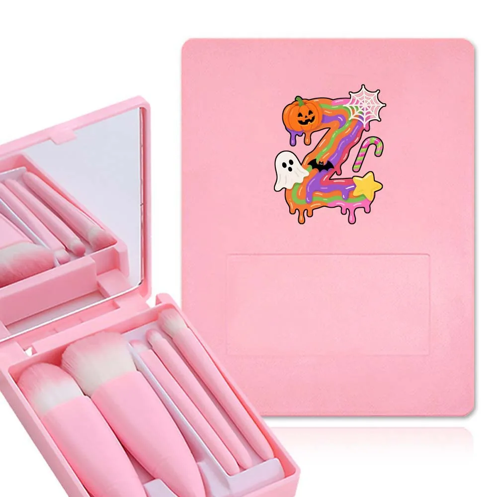 5-delige make-upborstelset met spiegel Multifunctionele make-upborstel Cosmetische organizer Box Opslagcontainer Snoep Letterpatroon