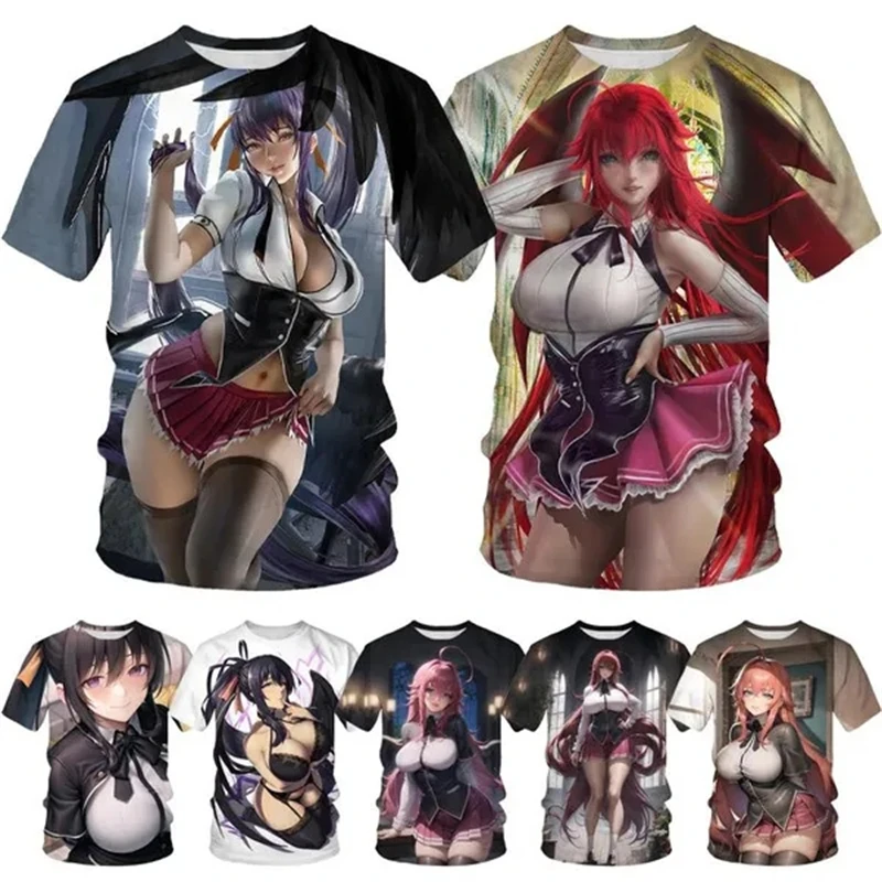 Anime 3D Printing Sexy Girls Rias Gremory T-Shirts Unisex Fun Casual Harajuku Short Sleeve T Shirts Tops Leisure Streetwear Tees