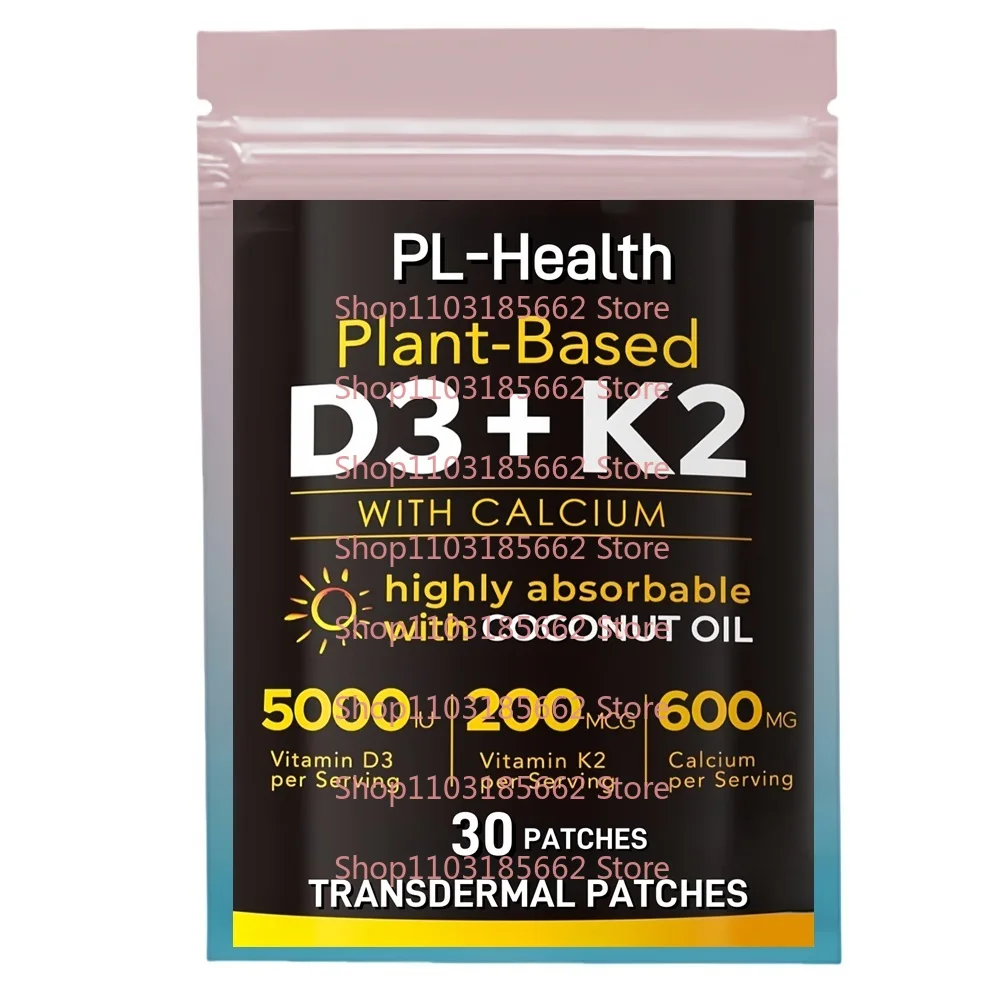 

30 Patches Vitamin D3 K2( as MK7 ) Transdermal Patches with Calcium Coconut Oil - Support for Bones Muscle Teeth Immune