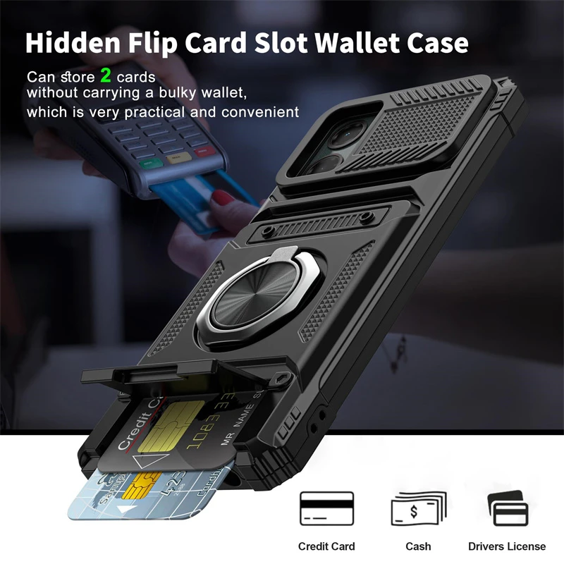 모토로라 엣지 50 퓨전 프로용 마그네틱 카드 홀더 케이스 회전 링 킥스탠드 보호 케이스 모토로라 엣지 50 울트라 커버