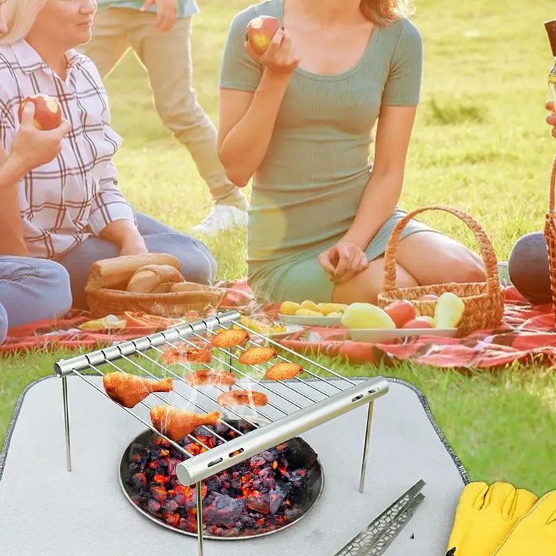 Parrilla portátil para barbacoa, soporte de acero inoxidable desmontable, accesorios para pesca al aire libre y Camping