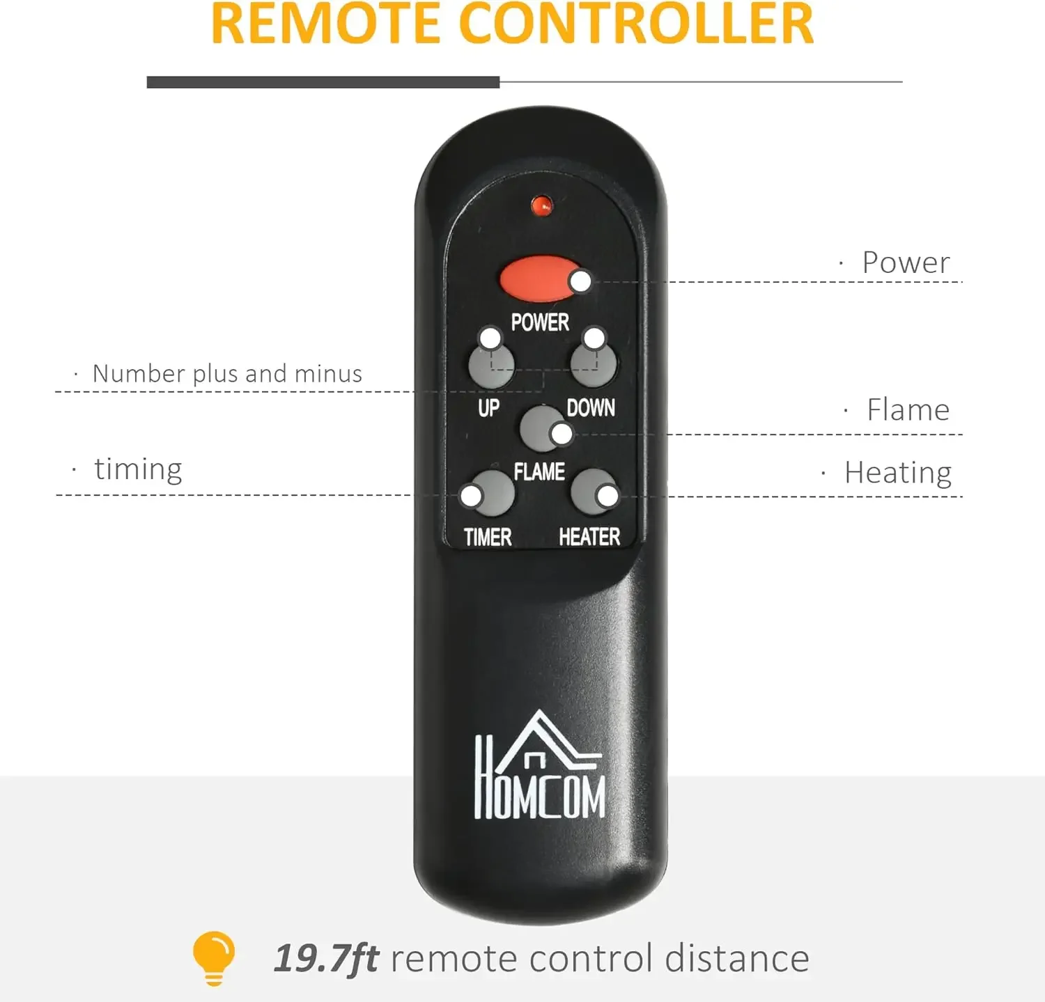 Fireplace with Dimmable Flame Effect and Mantel, Freestanding Space Heater with Log Hearth and Remote Control, 1400W, Brown