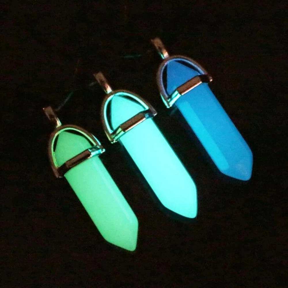 noctilucent glow stone necklace luminous stone fluorescent necklace hexagonal column crystal bullet stone leather necklace