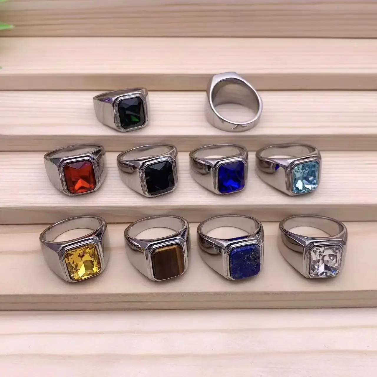 Men\'s High Quality 316LStainless Steel Multiple Gemstone Styles Onyx Rings