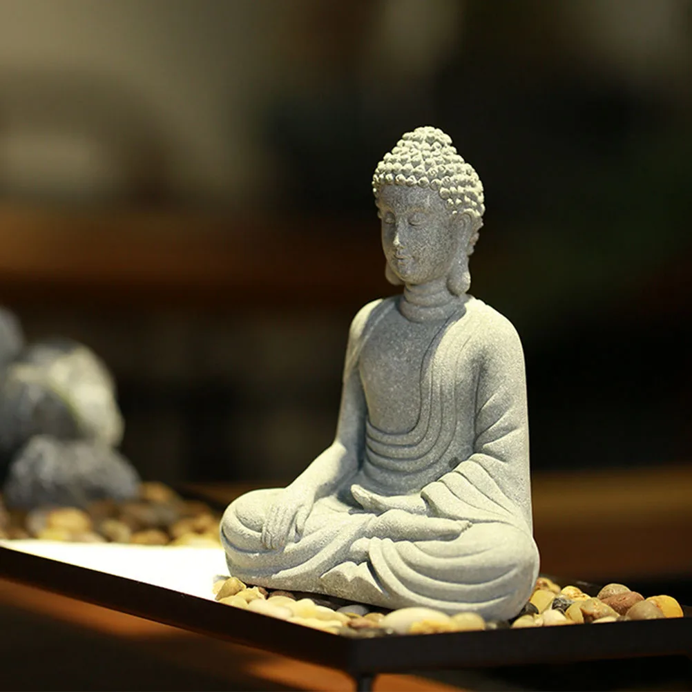 

1pc Buddha Gray Sandstone Adornment For Home Office Meditation Space Zen Decorative Statue Creative Tabletop Decoration