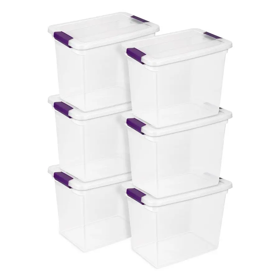 

6Pack 27 Quart ClearView Latch Box, Stackable Organizer Bins with Latching Lids Clear Plastic Organization Containers for Close