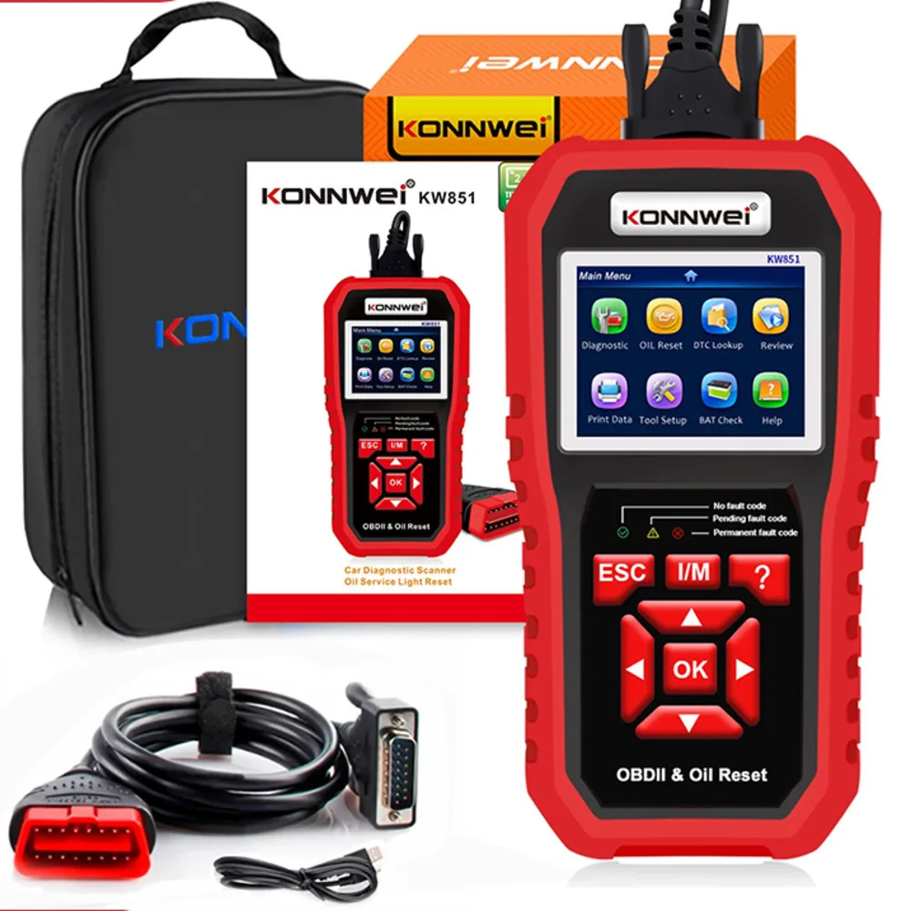 KW851 Car OBDII Dianostic Tool & Oil Service Light Reset 2 In 1 OBD2 KONNWEI EOBD Code Reader I/M Engine Fault CAN Scan Tool