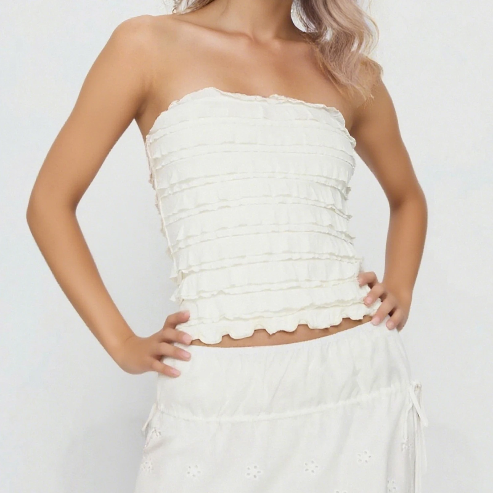 

Womens Strapless Tube Tops Layered Textured Going Out Crop Tank Top Ruched Bandeau 2026 Summer Outfits Sleeveless Y2K Shirt