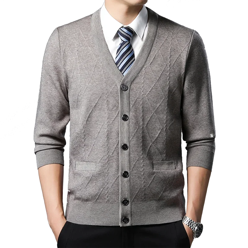 New Autumn Men\'s Cardigan Plaid Fashion Business Casual Knitted Sweater Warm V-neck Sweater Male Tops