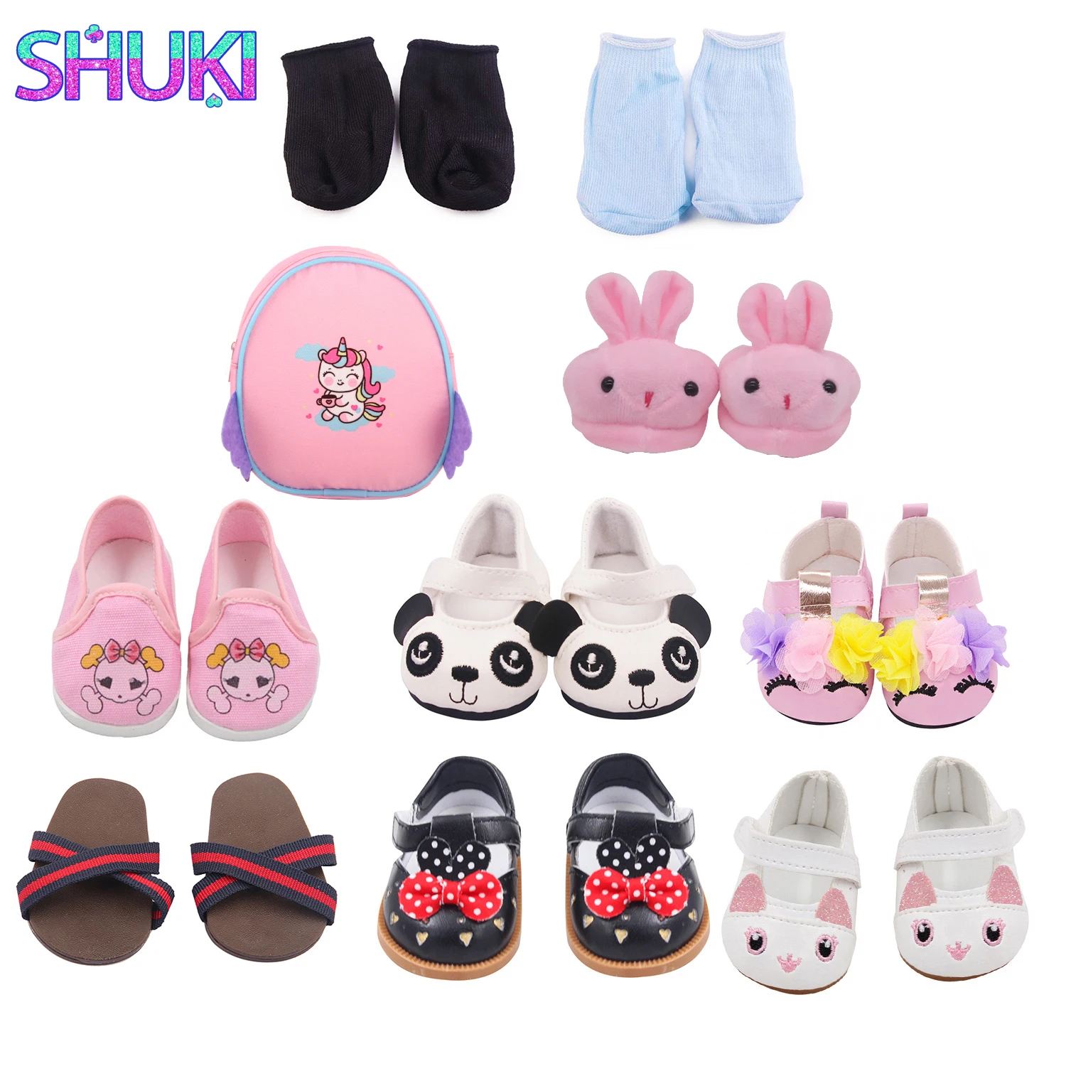 Doll Accessories 7 Cm Doll Shoes Backpack Socks Cartoon Shoes Boots For American 18 inch&43cm Baby New Born,OG,Life Dolls Toy