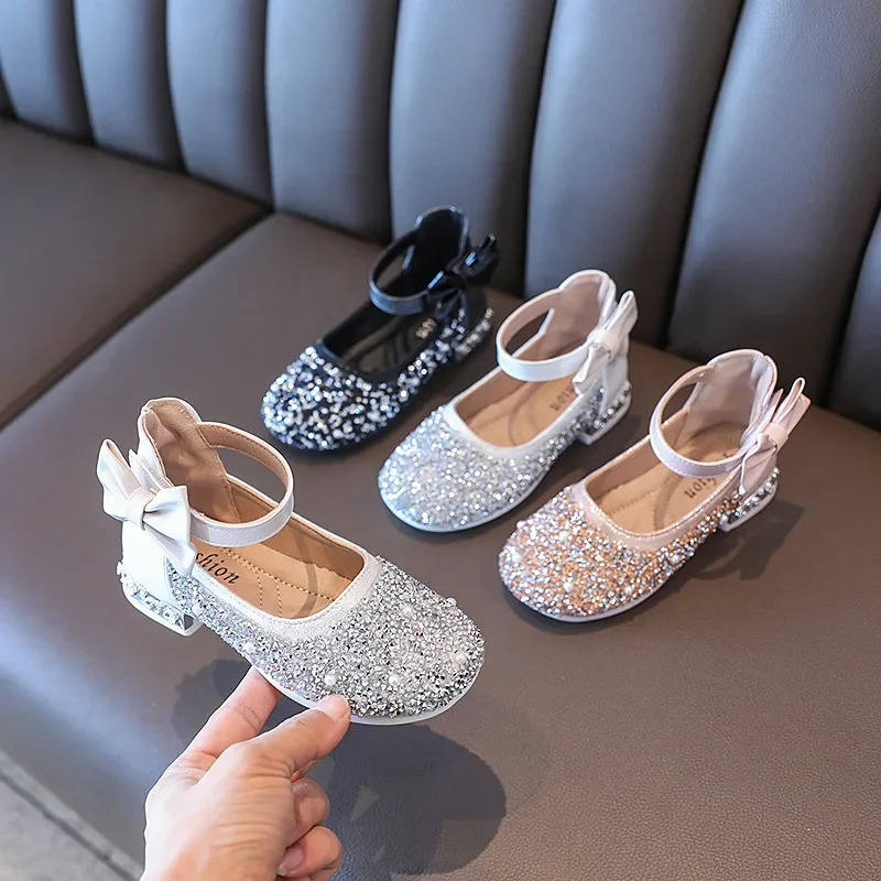 

Girls' Single Shoes 2025 Spring and Autumn New Fashion Children's Rhinestone Princess Shoe s Girls Show Shoe