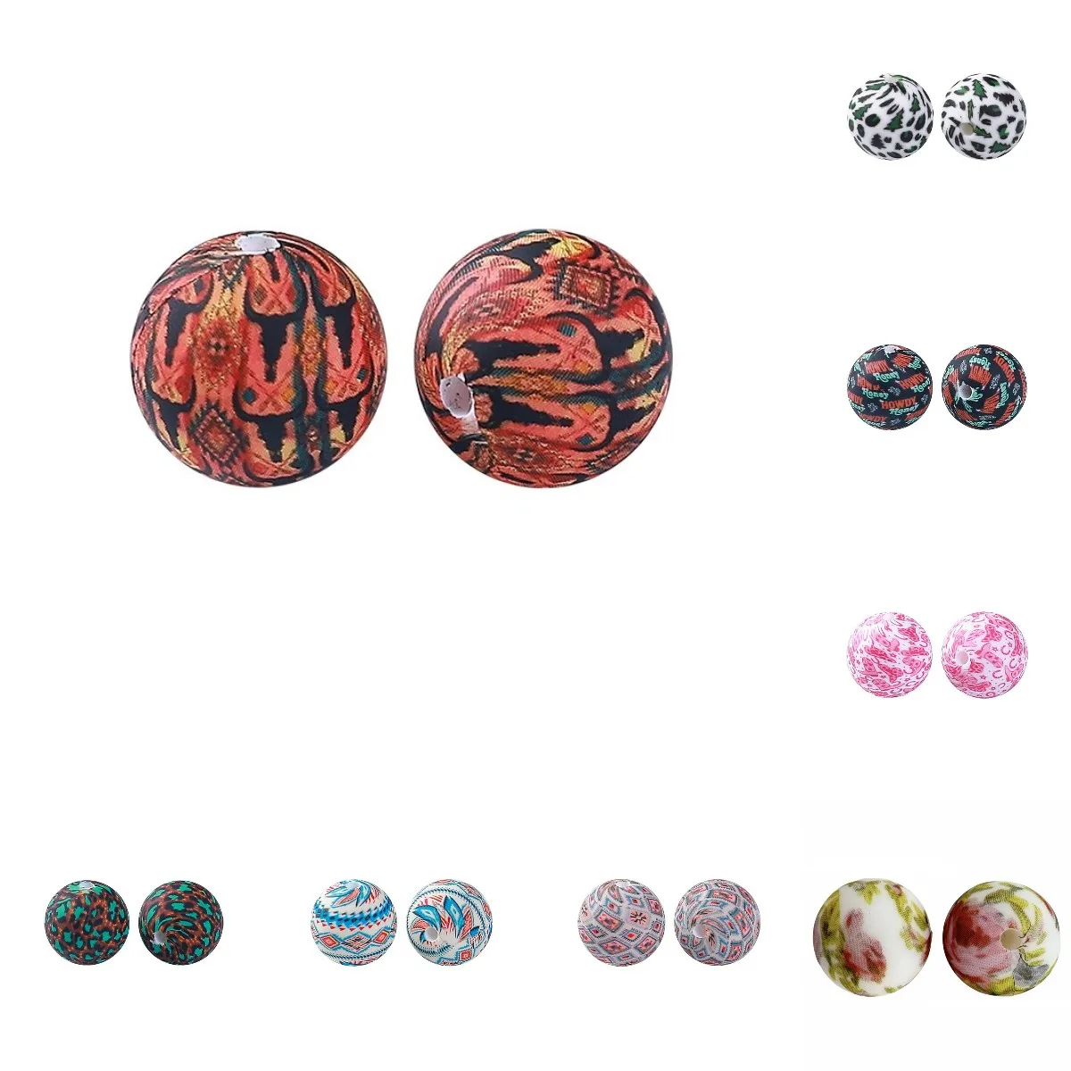 50Pcs New 15mm Printed Silicone Beads Round Butterfly Flower Food Grade For Making DIY Bracelet Keychain Accessories