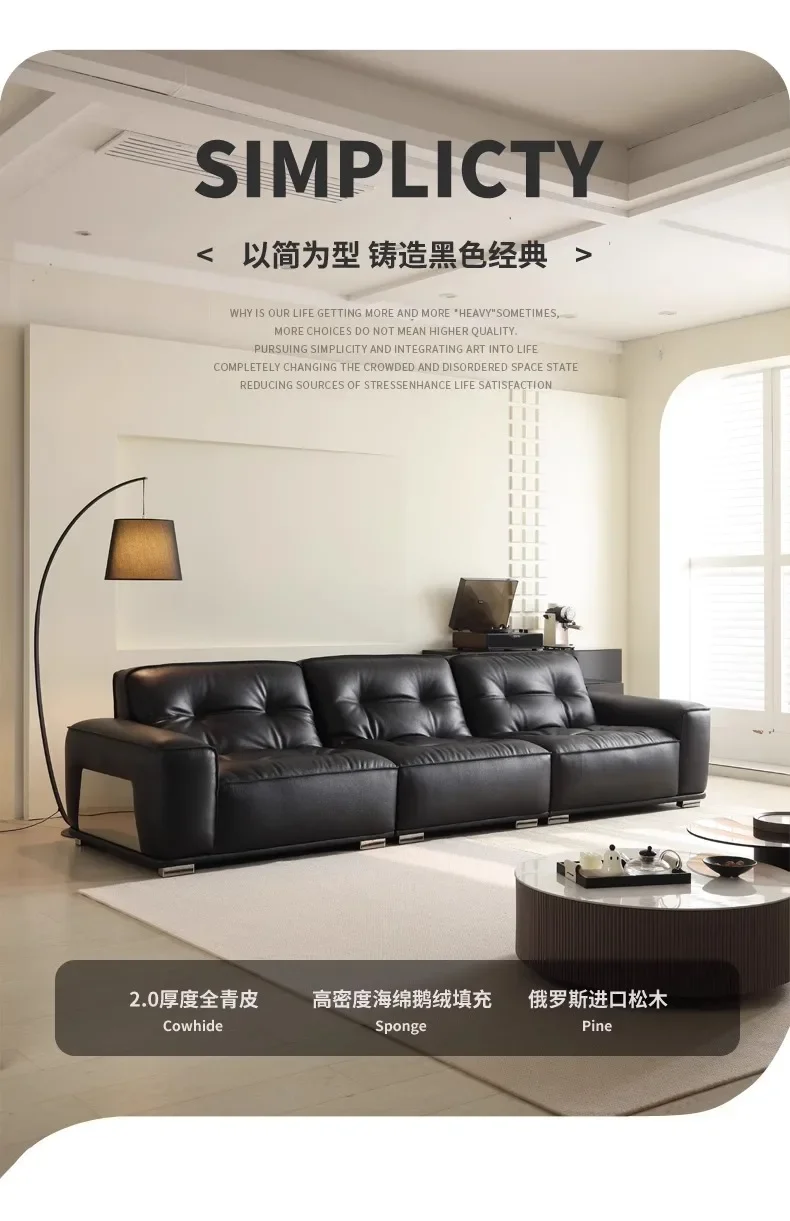 Italian minimalist black diamond sofa living room inline designer first layer cowhide art black small apartment sofa