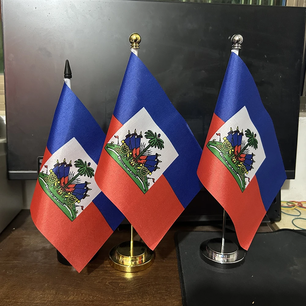(SKY FLAG) Office Desk Flag Of Haiti Flag 14x21cm Polyester Haiti Flag National Flag Country Banner Desk Ornaments Flags