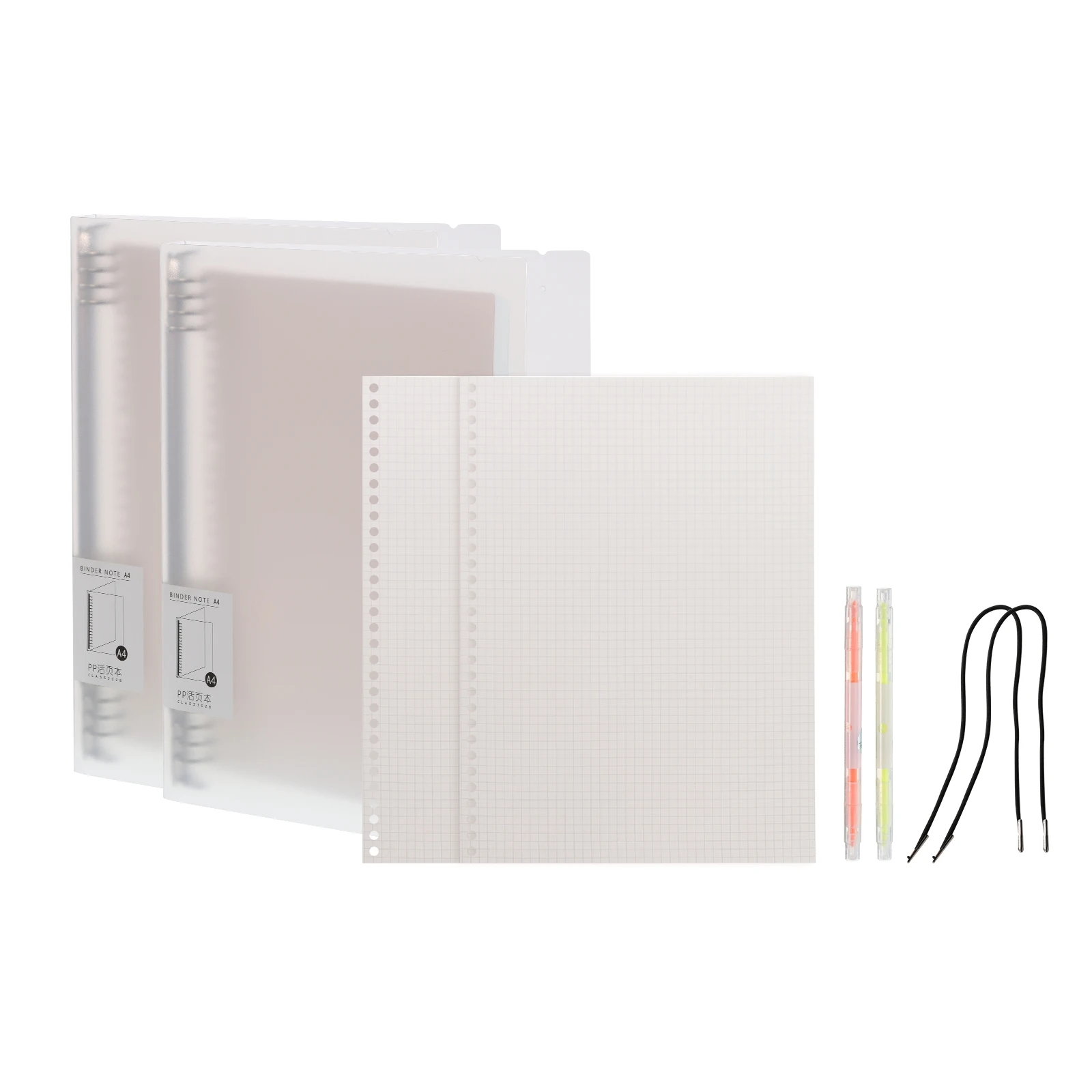 A4 Notebook Binder 2Set Loose Leaf Book Ring Binder 8 Divider Tab 8 Rings 120 Sheets Ruled/Grid Paper 100gsm Office Stationery