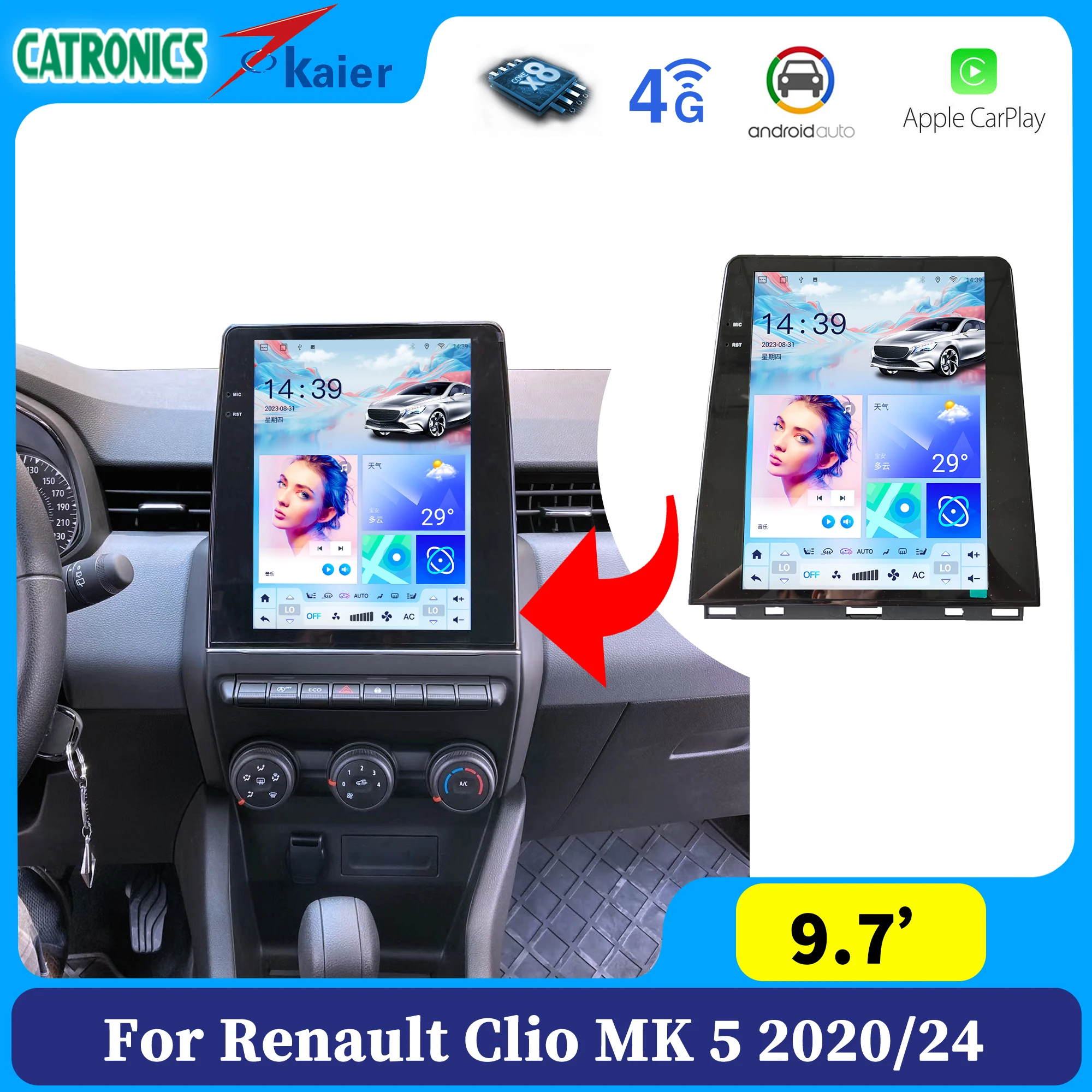 Navmaker Car Android Radio For Renault Clio 5 2020 2021 2022 2023 2024 Screen Carplay infotainment system Multimedia Accessories