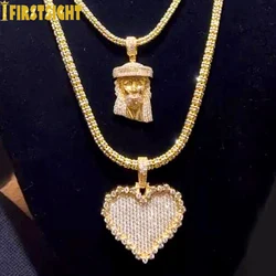 2024 New Iced Out CZ Heart-shaped Pendant Necklace Gold Silver Color Cubic Zirconia Charm Fashion Hiphop Women Men Jewelry