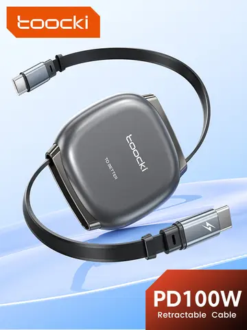 Toocki 100W Type C Retractable Cable For iphone 16 15 Pro Max Samsung Fast Charger Cable Mini Size 480Mbps Data Cable