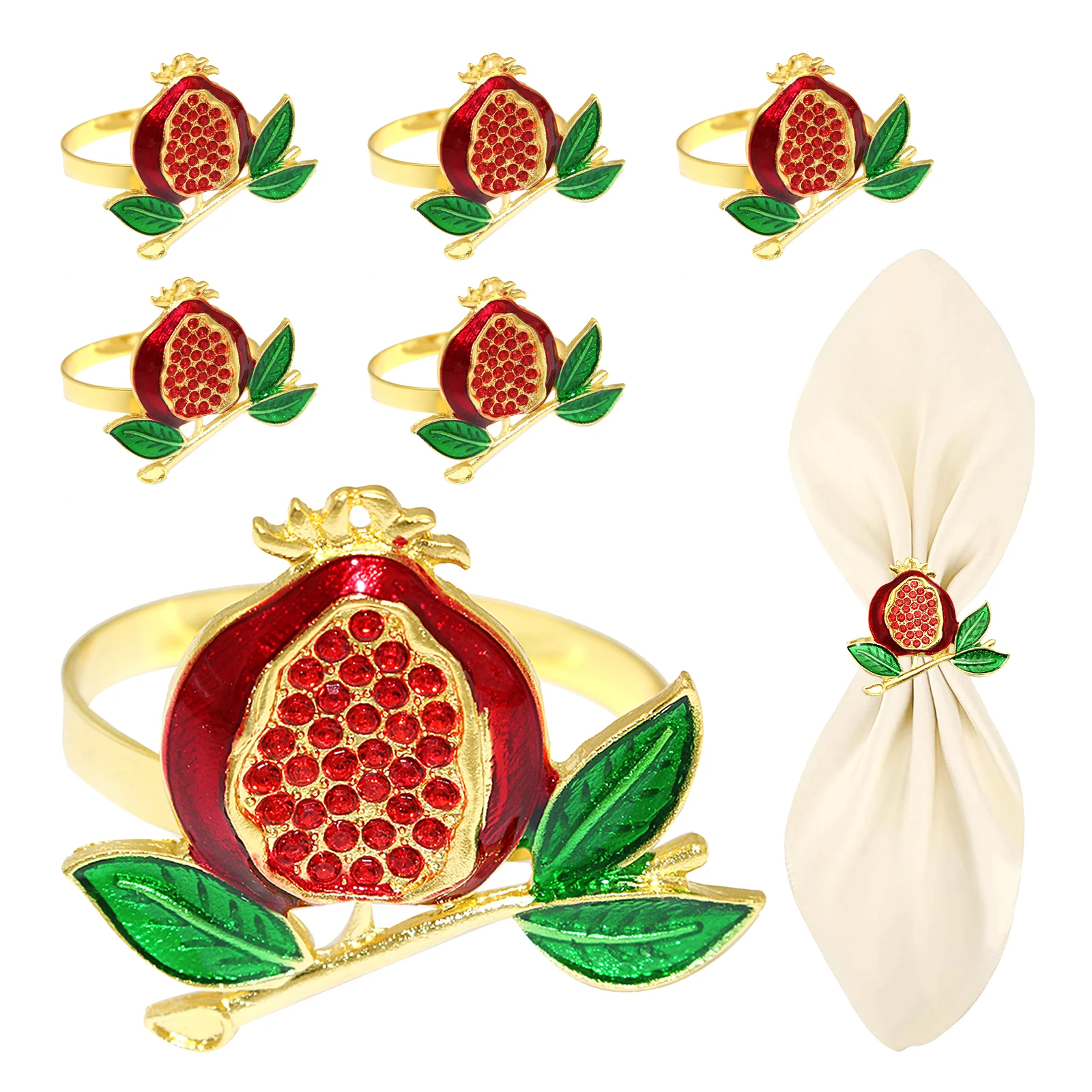 

8Pcs Red Pomegranate Napkin Rings Crystal Napkin Holder Rings for Xmas Wedding Dining Table Decor for Formal Dinner Party Decor