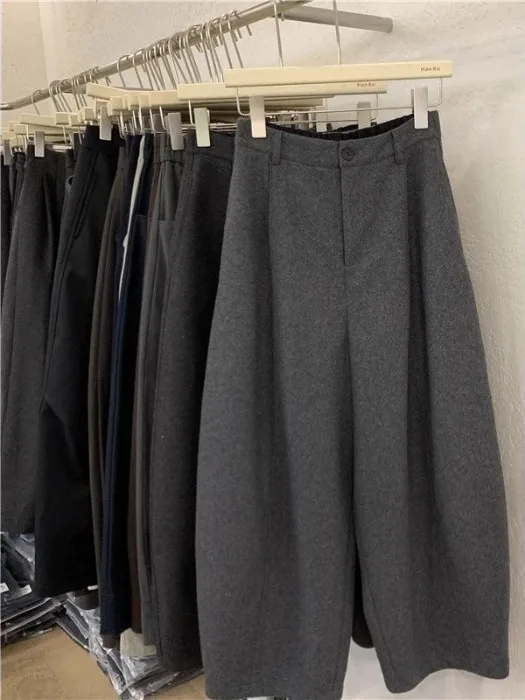 

Retro High Waist Wide Leg Pants Autumn Winter New Style plus Size Women's Fashion Slimming Drapey Suit Pants Wool Blend