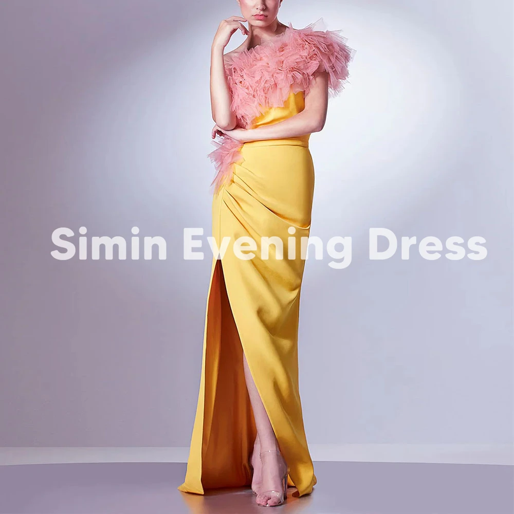 

Simin Women's Mermaid Tulle Tiered One-shoulder Saudi Evening Dresses With Sleeveless Floor-Length Formal Elegant Dresses 2025