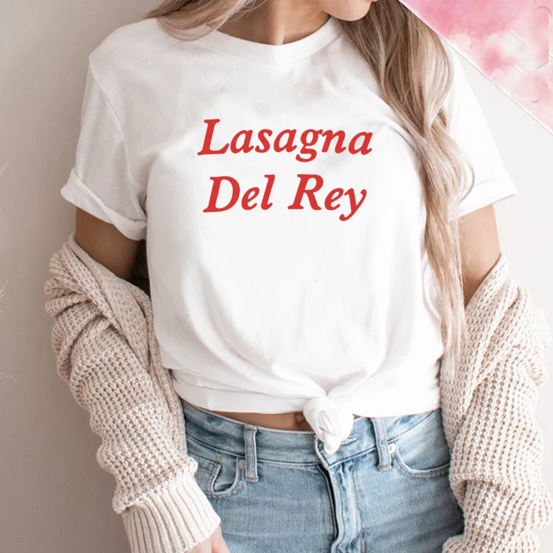 

Lasagna Del Rey Merch Women T Shirt Fans Gift Harajuku O Neck Summer Fashion Red Letters T-shirt Y2k 2000s Vintage Tops Female