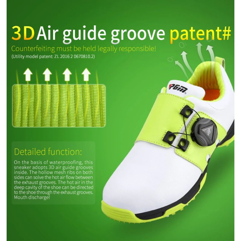 PGM Golf Kids Sport Shoes with 3D Breathable Groove Waterproof Breathable Anti-Sideslip Sneakers for Boys Girls Children