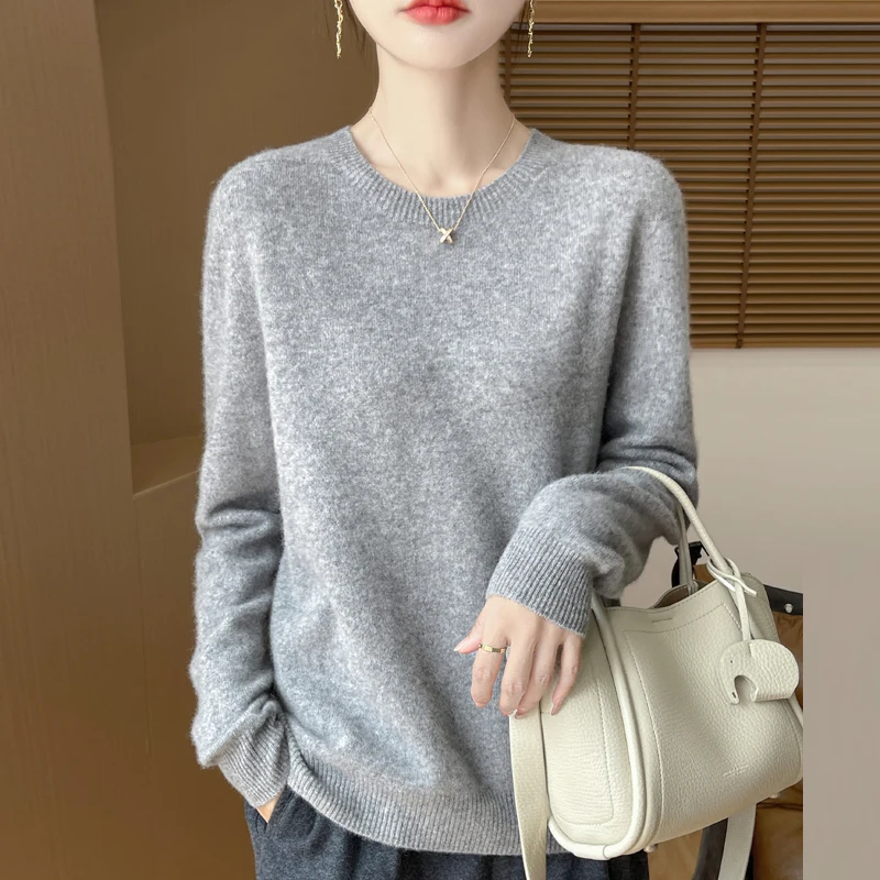 

Autumn And Winter Solid Color 100% Wool Sweater Women's Crew Neck Sweater With All Fashion Pullover Sweater