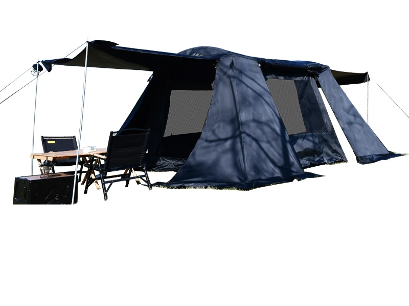 High-end outdoor tunnel tent blackening camping equipment rear tent double-layer easy to build multi-person overnight tent