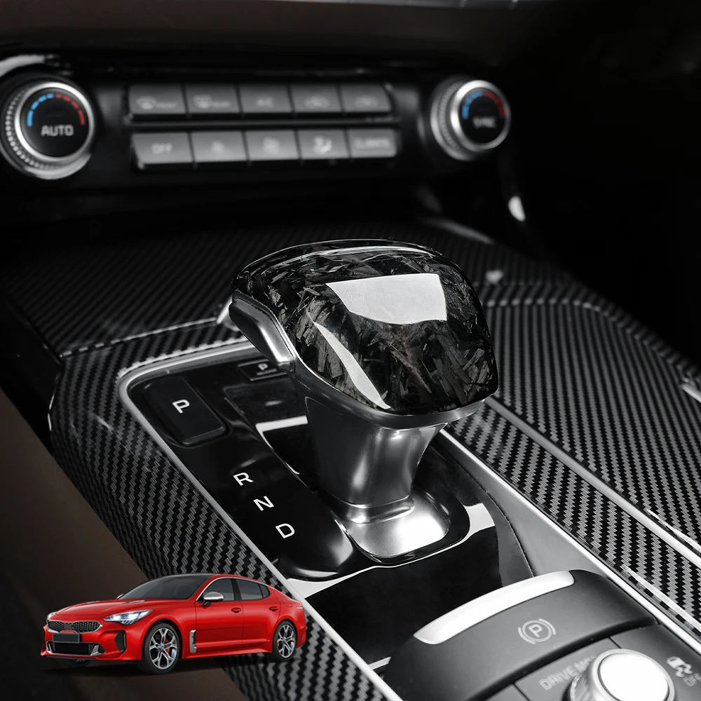 Real Carbon Fiber Car Knob Protector Auto Shift Gear Cover Trim For Kia Stinger 2018  2019 2020 2021 2022