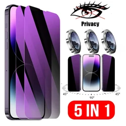 5in1 [2 Purple Glass +3 Lens Caps] Anti-Spy Privacy Screen Protector For iPhone 16 15 14 Plus 13 12 Mini Pro Max Tempered Film