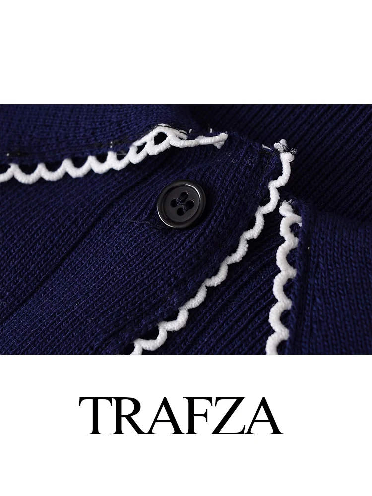 

TRAFZA Women Autumn Fashion Long Sleeve Knitted Cardigan Sweater Top Female Temperament Single Breasted Lapel Micro-Stretch Coat